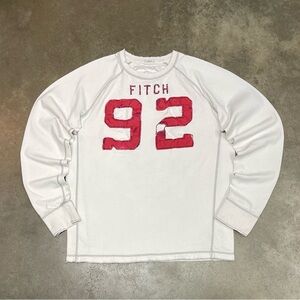 White Long-Sleeve Crewneck Shirt with Red 92 Graphic